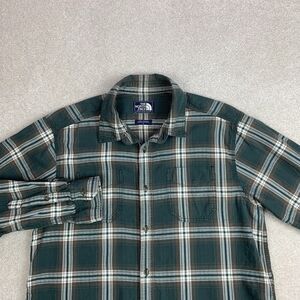 The North Face Mens Size Large Green Plaid Hiking Camping Outdoor Flannel Shirt